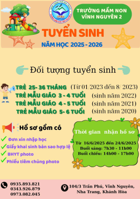 Trường Mầm non Vĩnh Nguyên 2 Nha Trang tuyển sinh năm học 2025-2026